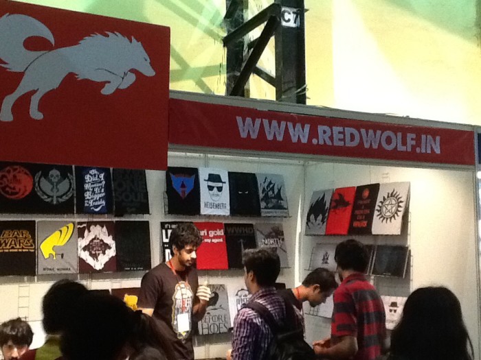 The Red Wolf t shirt company stall at the Mumbai Film and Comic Convention